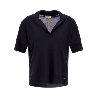 Herno Polo Shirts, female, Blue, Size: 2XS Jersey Cotton-Lyocell Polo with Ribbed Details