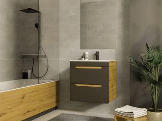 Vente-Unique Mobile per bagno sospeso con lavabo da incasso Naturale e Antracite 60 cm - ARUBA