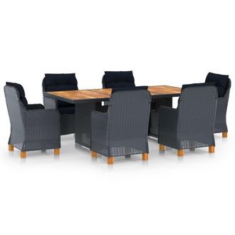 vidaXL Set Comedor Jard&iacute;n 7 Pzas Cojines Rat&aacute;n Sint&eacute;tico Gris Oscuro Vidaxl