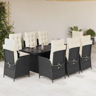 vidaXL Set De Comedor De Jard&iacute;n 9 Pzas Y Cojines Rat&aacute;n Sint&eacute;tico Negro Vidaxl