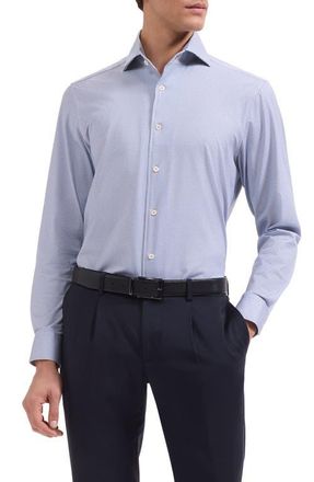 Bugatchi Devon OoohCotton Optical Grid Print Button-Up Shirt in Sand/blue at Nordstrom, Size Xxx-Large