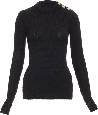 Balmain mohair blend gold lion button crew neck sweater