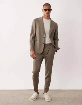 Asos Pantaloni da abito affusolati in 100% lana estiva marroni-Marrone
