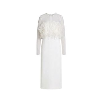 Alberta Ferretti Vestido Largo de Sat&eacute;n Enver con Plumas y Mangas de Gasa - Dresses - Mujer - Blanco - L