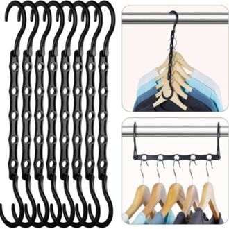 OEM Juego De 8 Perchas M&aacute;gicas Que Ahorran Espacio, De Pl&aacute;stico Resistente Con 5 Agujeros Para Ropa Pesada, Color Negro - Crezuo