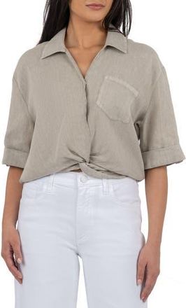 Kut from the Kloth Rebel Knot Front Linen Blend Top in Wheat at Nordstrom Rack, Size X-Large
