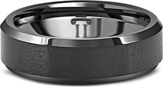 Pompeii3 Mens Brushed Black Tungsten 6mm Beveled Ring Wedding Band