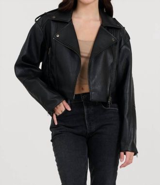 Vintage Havana Womens Leather Moto Jacket In Black