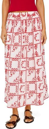 Rails Dax Floral Embroidered Cotton Maxi Skirt in Ivory Red Handkerchief at Nordstrom, Size X-Large