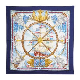 Herm&egrave;s Pre-owned Scarves, female, Blue, Size: ONE SIZE Pre-owned Vive le Vent Silk Carre 90