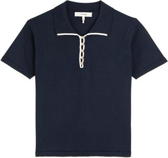 Frame Denim The Sport Ribbed Cotton Polo Shirt - Navy - XS (UK6 / XS)