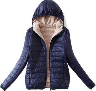 Generic 2024 Womens Thickened Down Jacket Parka Hooded Solid Womens Lightweight Long Sleeved Water Resistant Packable Puffer Jackets Down Coat Women Short Fit