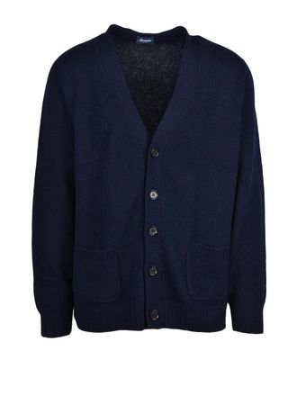 Drumohr Deep Navy Wool V-Neck Cardigan