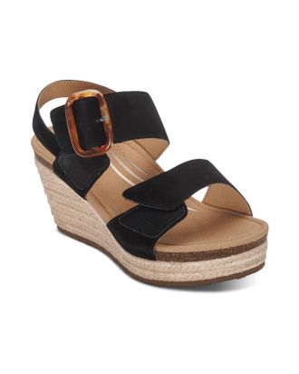 Aetrex Womens Ashley Arch Support Wedge Sandals In Black