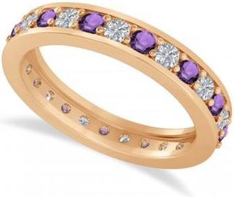 Allurez Diamond & Amethyst Eternity Wedding Band 14k Rose Gold (1.08ct)