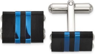 Diamond2Deal Stainless Steel Brushed and Polished Black and Blue IP-plated Cuff Links