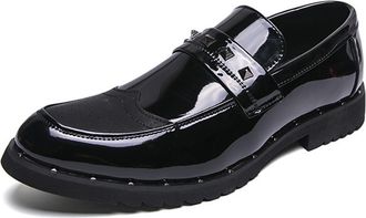 Generic Mens Patent Leather Platform Loafers Comfort Non-Slip Lug Sole Fashion Slip-On Dress Shoes (Black,6.5)