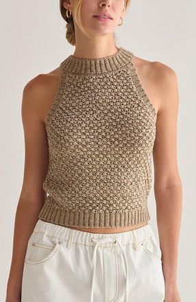 Crescent Basket Weave Halter Knit Top in Sand at Nordstrom, Size Large
