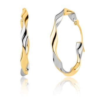 MAX + STONE Solid 10K Yellow and White Gold Two Tone 20mm Twisted Hoop Earrings