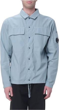 C.P. Company Cotton Rip-Stop Boxy Button Lens Overshirt - Heren - Zomerjassen - Blauw - L - Katoen - Jassen