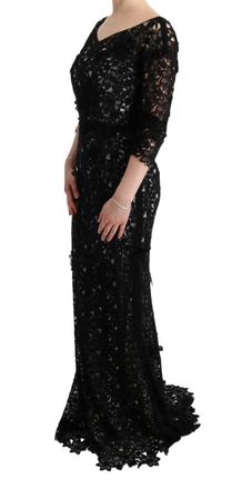 Dolce & Gabbana Womens Black Cotton Silk Floral Long Dress