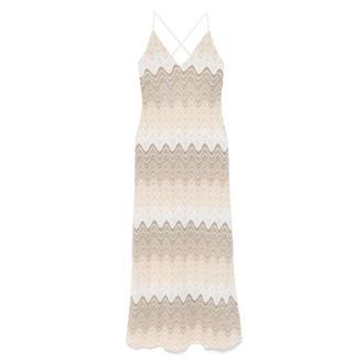MC2 Saint Barth Gebreide Cross Back V-Hals Jurk - Dames - Maxi kleedjes - Veelkleurig - L - Polyester - Kleedjes