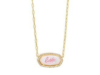 Kendra Scott Elisa Pave Frame Short Pendant Womens Necklace Womens Necklace Gold Ivory Mother-of-Pearl Love Script, Brass
