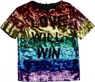 Ashish Pre-Loved Womens Love Will Win Sequin Cotton Tee In Red Multi-Color
