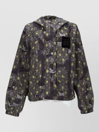 Ganni hooded nylon jacket floral pattern cuffs