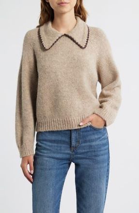 The Great. Blanket Stitch Alpaca Blend Sweater in Oat W/Brown at Nordstrom Rack, Size 3
