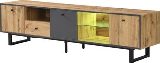 STILVORA Mueble De Tv Con 3 Puertas, 1 Caj&oacute;n Y 3 Huecos Y Led, Estantes De Vidrio, Estilo Industrial, En Aglomerado, Natural, 190&times;40&times;50 Cm
