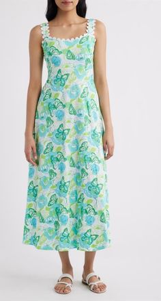 Lilly Pulitzer Dwyer Floral Print Midi Dress in Resort White Monarch Rose at Nordstrom, Size X-Small