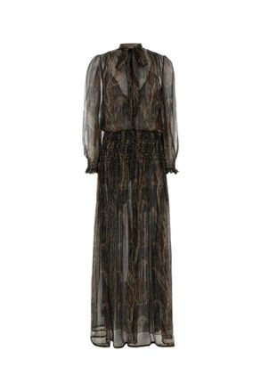 Saint Laurent Multicolor Printed Silk Long Dress