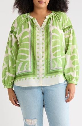 Daniel Rainn Border Print Button-Up Shirt in Lint at Nordstrom Rack, Size 2X