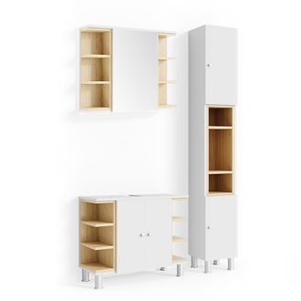 Vicco Conjunto De Muebles De Ba&ntilde;o Aquis, Blanco, 3 Partes, Con Mueble Alto