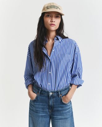 GANT Women Oversized Striped Poplin Shirt (36) COLLEGE BLUE