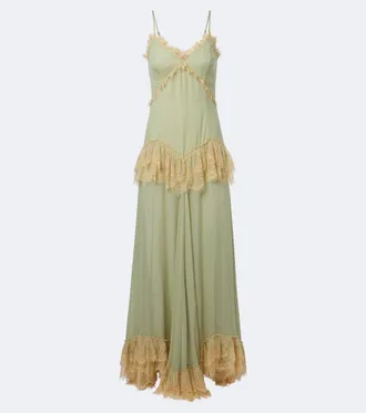 De La Vali Estela lace-trimmed georgette maxi dress