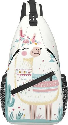 Generic Cute Hand Drawn Llama Chest Bag Trendy Crossbody Bag Anti Theft Daypack For Workout Camping Women