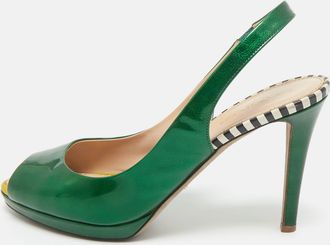 Sergio Rossi Green Patent Leather Peep Toe Slingback Pumps
