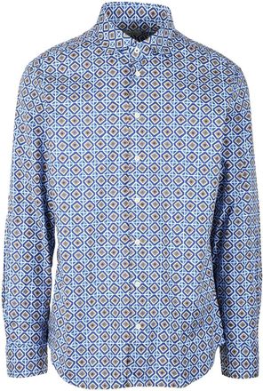 Mariano Napoli Blue Brown Patterned Cotton-Blend Shirt