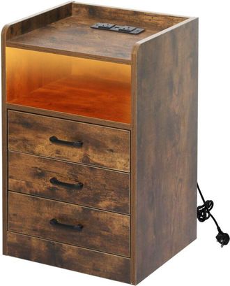 Levede Levede Bedside Table Nightstand USB Charger Outlet RGB LED 3 Drawers Oak