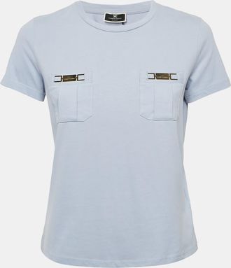 Elisabetta Franchi Lavender Logo Plaque Jersey T-Shirt S