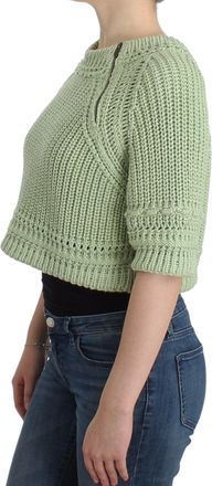 Ermanno Scervino Womens Green Cropped Knit Sweater Knitted Jumper Cotton Blend Clothing