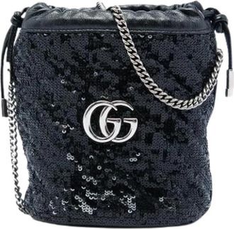 Gucci Pre-owned Quilted Sequined Bucket Bag - Dames - Vintage Tas - Zwart - ONE Size - Leer - Vintage