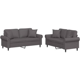 vidaXL Vidaxl - Juego De Sof&aacute;s Con Cojines 2 Piezas Cuero Sint&eacute;tico Gris