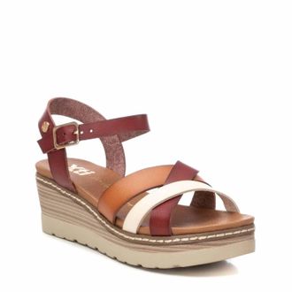 Xti Womens Wedge Strappy Sandals In Multi-Color Camel And Red