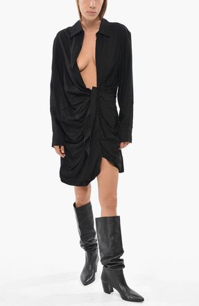 Jacquemus Mini Draped Shirt Dress BAHIA with Deep V-Neck Jacquemus