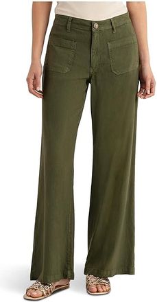 Kut from the Kloth Meg High-Rise Wide Legs with Patch Pockets Womens Jeans Forest : 18 30, Linen/Rayon/Spandex