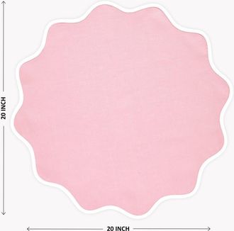 Solino Home Linen Dinner Napkins Set of 4, 20 Inch Round for Dining Table, Holiday and Everyday Table Decor - Giselle Scallop Edge in White And Pink