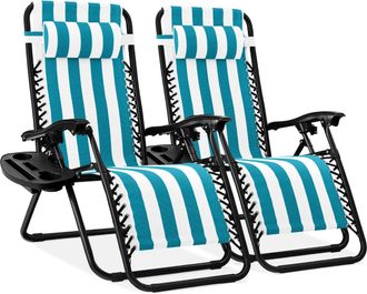 Best Choice Products Set of 2 Zero Gravity Lounge Chair Recliners for Patio, Pool w/ Cup Holder Tray